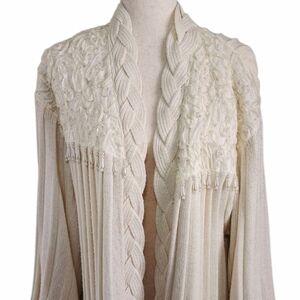 Vintage Off White Maurada Long Cardigan Lined Wool Blend M STAIN READ Bishop